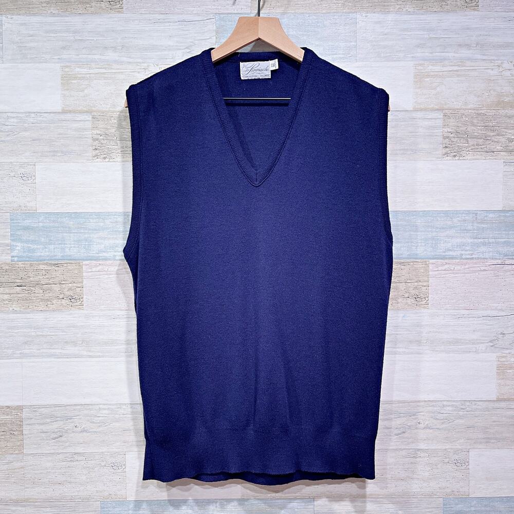 Pinnacle Vintage Orlon Acrylic Sweater Vest Navy Blue V Neck USA Mens Big 1X 1XB